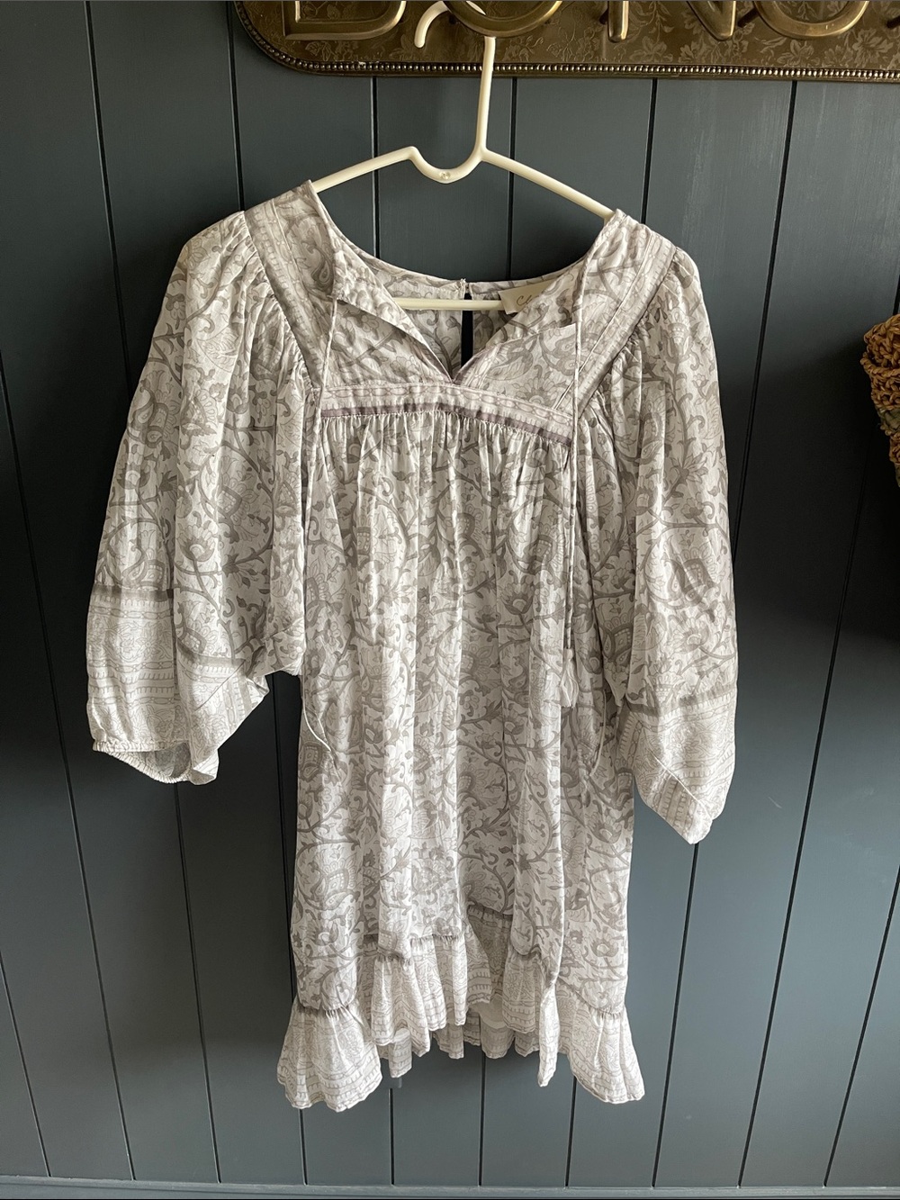 Cleobella Light Gray Floral Boho Peasant Tunic